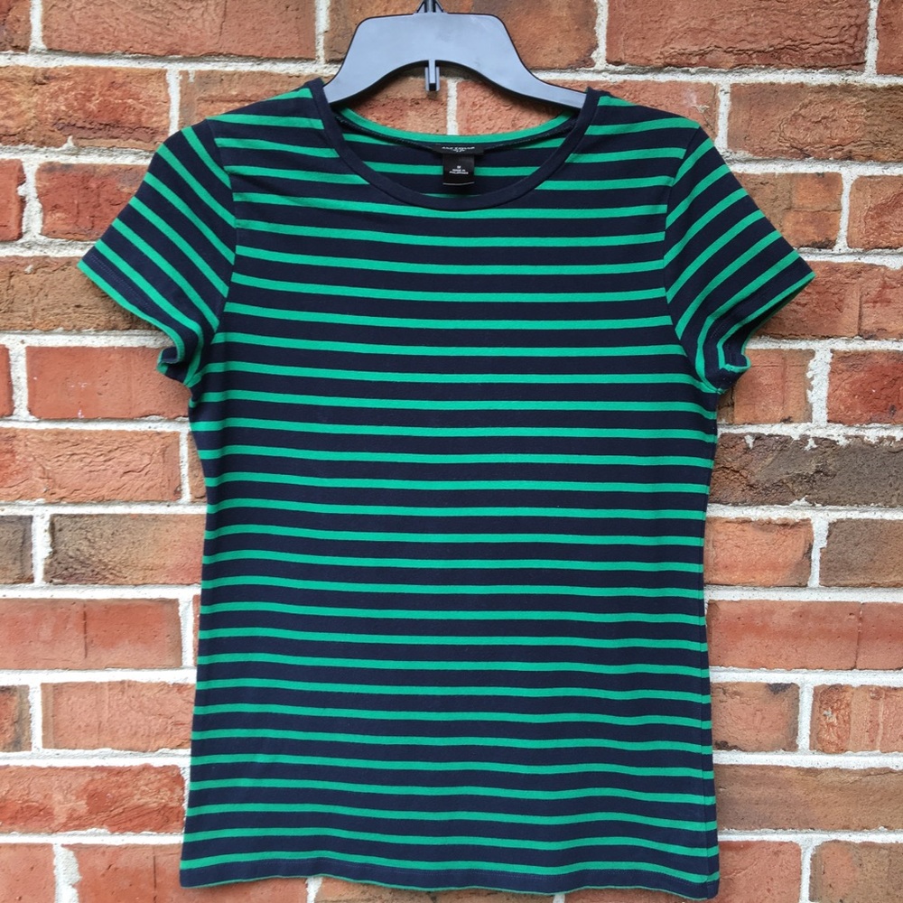 Ann Taylor Blue/Green Striped Tee  Sz Med
